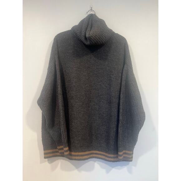 ZARA Women’s Chunky Oversized  Knit Turtleneck Sweater Gray Striped Medium - Picture 3 of 6
